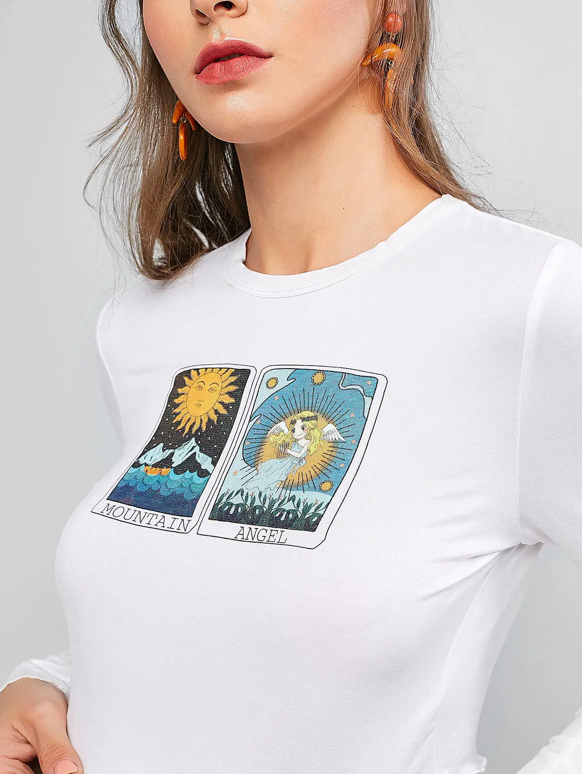 Женская укороченная футболка с длинным рукавом ZAFUL Tarot круглым вырезом и принтом