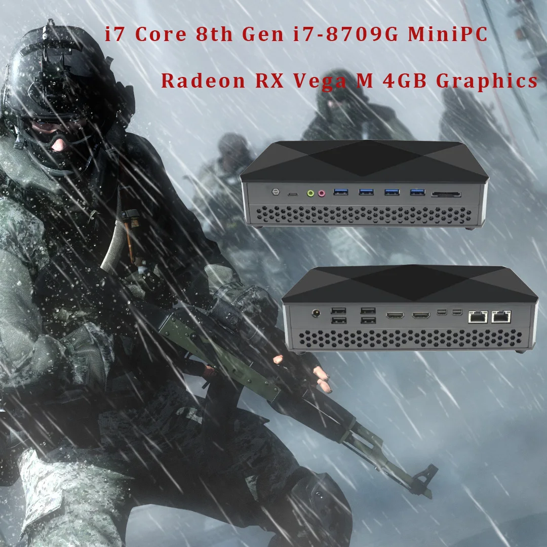 AMD Radeon RX Vega M 4GB Graph Mini PC i7-8709G 2*HDMI+2*mini dp  2.4G+5G+Bluetooth 2*LAN Server PC workstation Freeshipping  pc