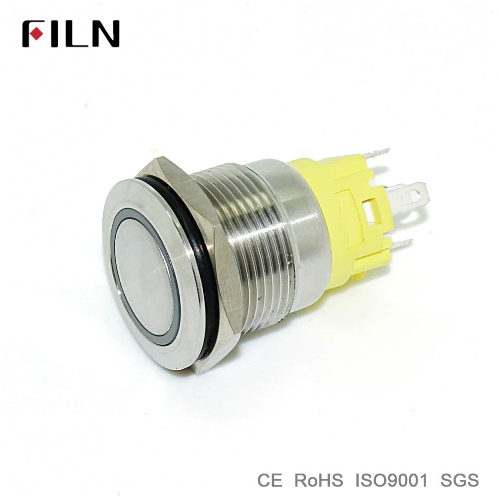 FILN 16 мм светодиодный красный белый 12 В 220 В из нержавеющей стали с плоской головкой металлический кнопочный переключатель с символом питания