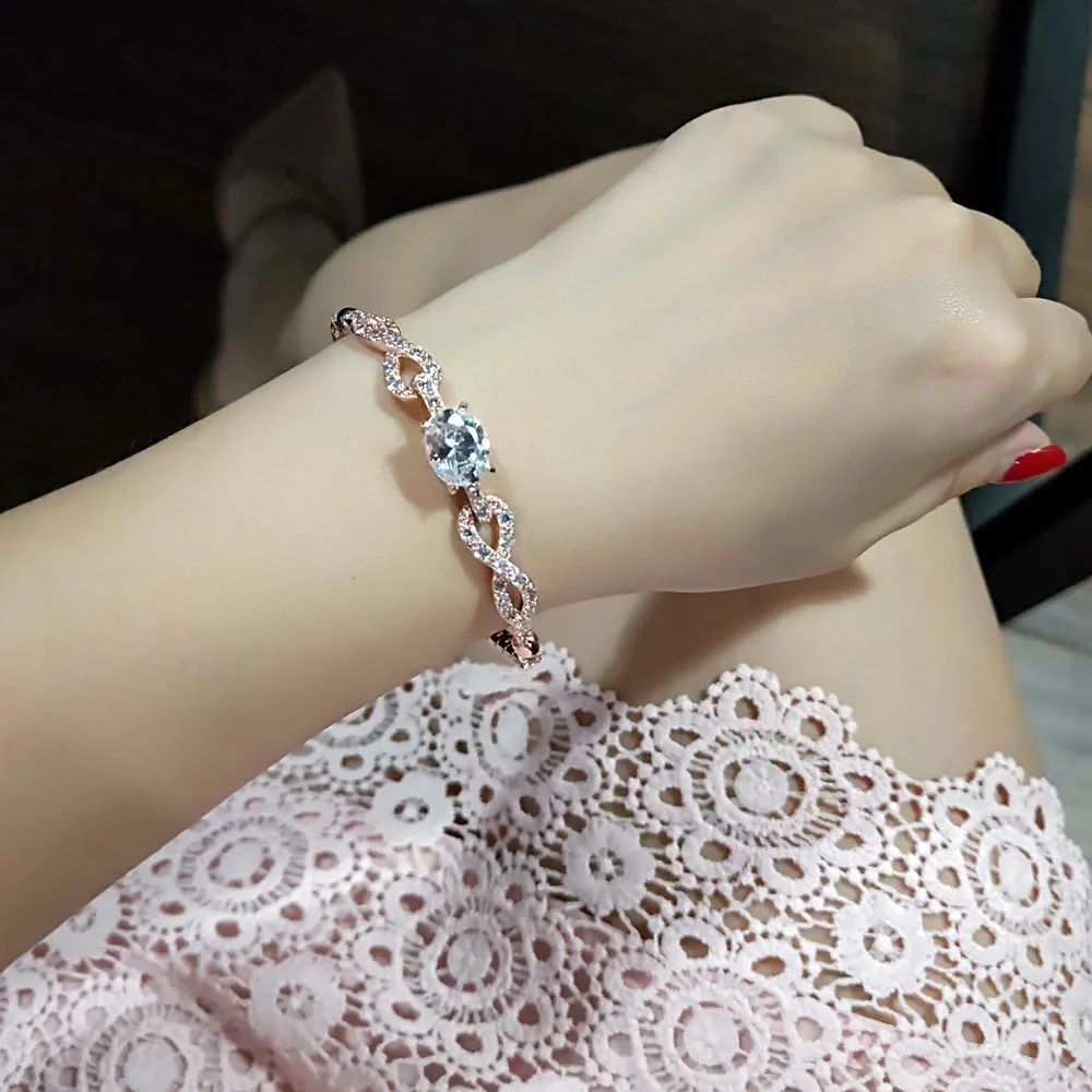 Женский браслет с кристаллами SINLEERY подвеской из розового золота и серебра