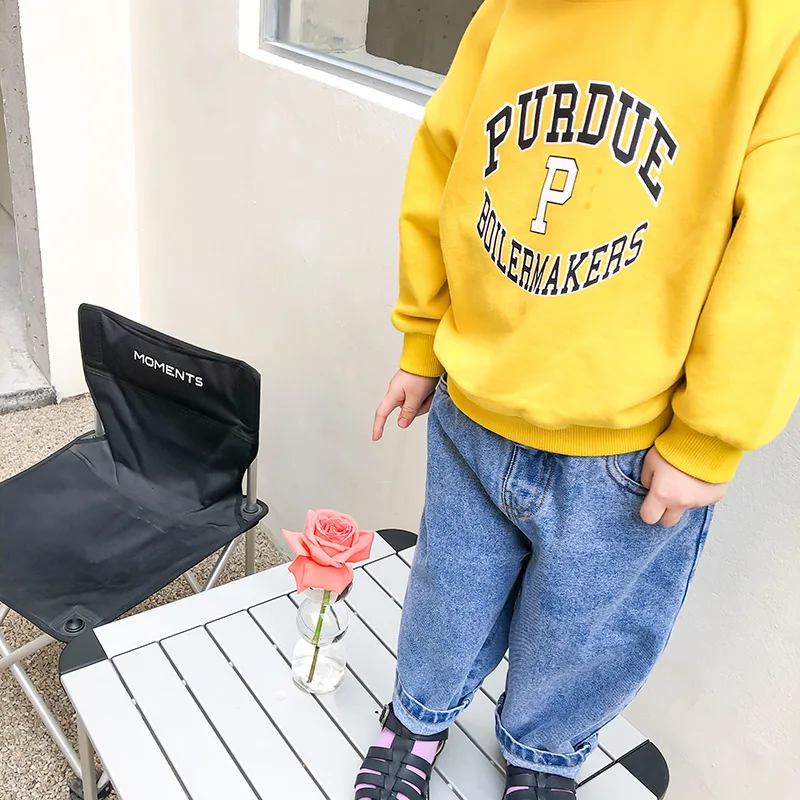 

Boys Loose Leisure Sweatshirt Spring New Korean Boys and Girls Letter Printed Sweater Children Long-sleeved Round Neck Hoodies