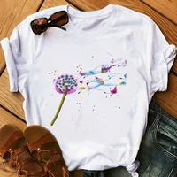 2022 hot sale watercolor dandelion print t shirt womens clothing funny best wish tshirt femme summer tops tee shirt female