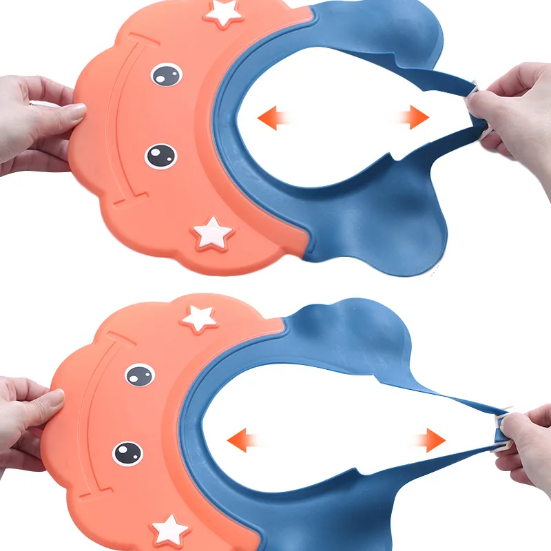 

Baby Wash Hair Hat Protect Babys Ears Adjustable Size Waterproof Bath Cap Cartoon Style