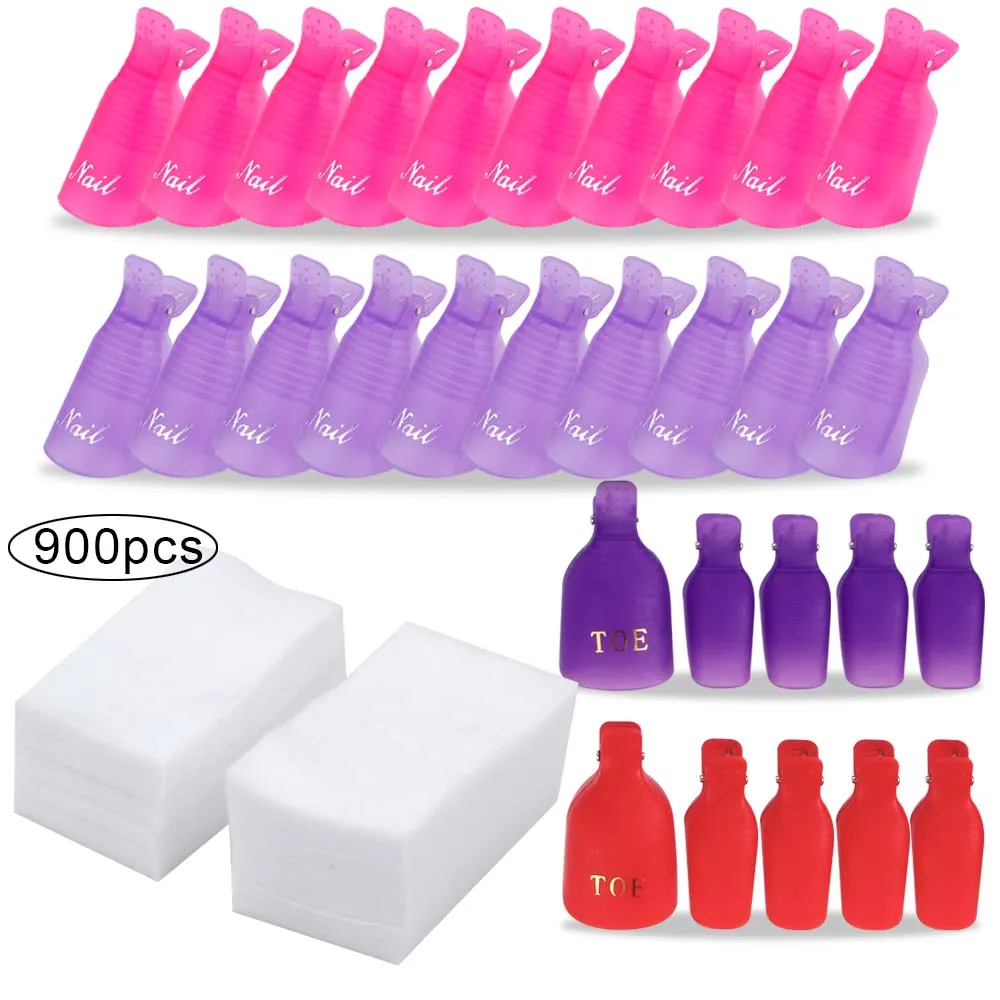900 шт. обертки для удаления гель лака ногтей и 20 пластиковых пальцев отмачиваемый