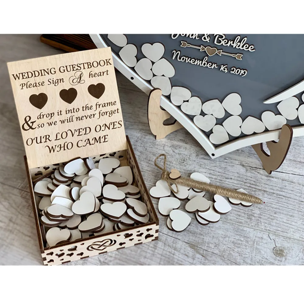 Custom Double Heart Shape Wedding Guest Book Decoration - Rustic Sweet Heart Drop Box Wedding Guestbook - Wooden Box 3D Drop Box Guest Book image 3