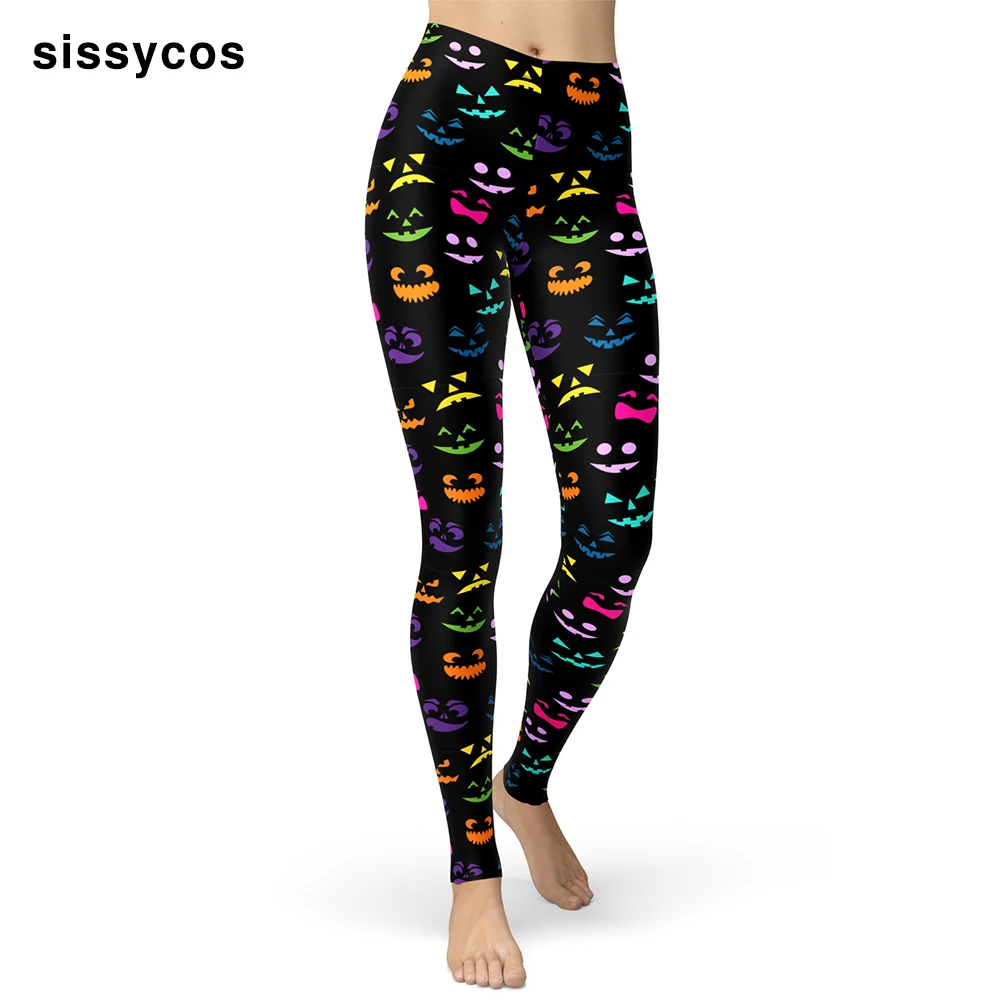 

Леггинсы женские неоновые злые с принтом на Хэллоуин, смешные эластичные брюки с разноцветным изображением тыквы, мягкие брюки с начесом и ...