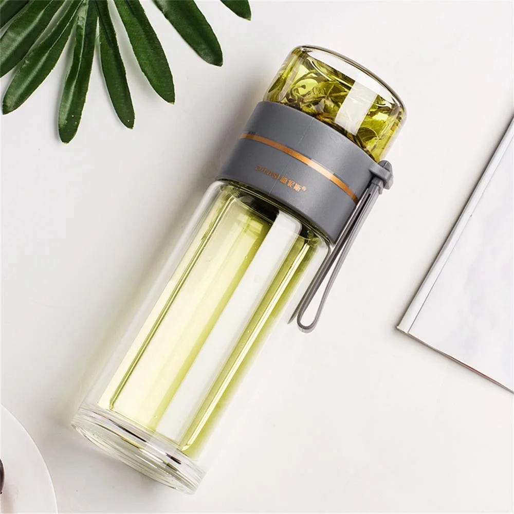 

400ML Transparent Glass Water Bottle With Tea Infuser Filter Tea Separation Double Wall Glass Bottle Leakproof My Water Bottle