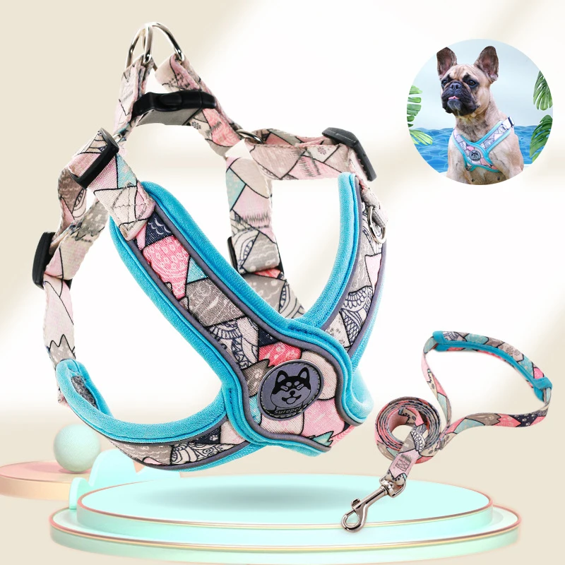 

2022 новейшая для домашних собак воздухопроницаемые сетчатые шлейки с поводком для маленьких и средних собак, Французские бульдоги, Шиба-ину,...