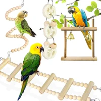 8pcsset bird parrot toys wooden hanging swing hammock climbing ladders parakeet cockatiels perches pet supplies