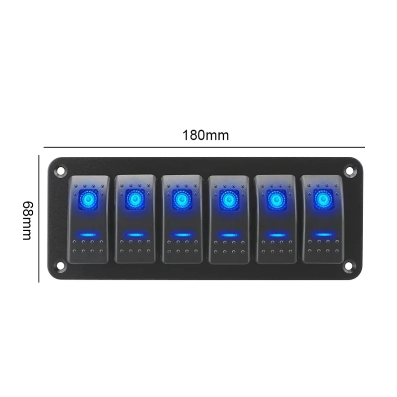 

ON-OFF Rocker Switch Panel Waterproof LED Toggle Switch Panel 12/24V 6 Gang for Marine Boat Caravan
