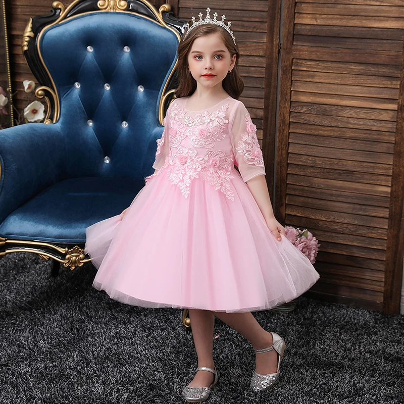 Новое Кружевное платье принцессы детское с цветочной вышивкой для девочек