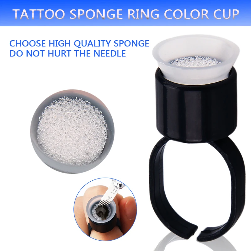 

100Pcs Disposable Microblading Tattoo Pigment Ring Cups with Sponge Tattoo Ink holder cup Permanent Makeup Eyebrow Accessories
