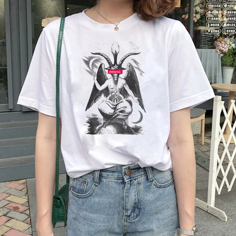 

Summer Women T Shirts Satan Demon Death Print Short Sleeve Vogue Female T-Shirt Hipster Streetwear Tops Casual Tee Shirt Clothes