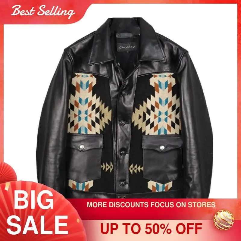 

2021 Black Casual Style Genuine Leather Jacket Men Plus Size 5XL Single Breasted Real Natural Horsehide Spring Spliced Coat