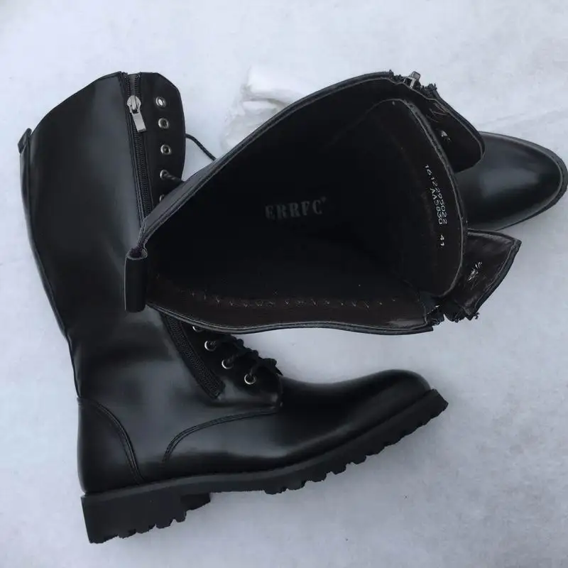 

Hot Selling Men Black Fashion Boots Double Zip Lace Up Cowboy Motorcycle Boots Men Knee High Boot Trend Leisure Shoes