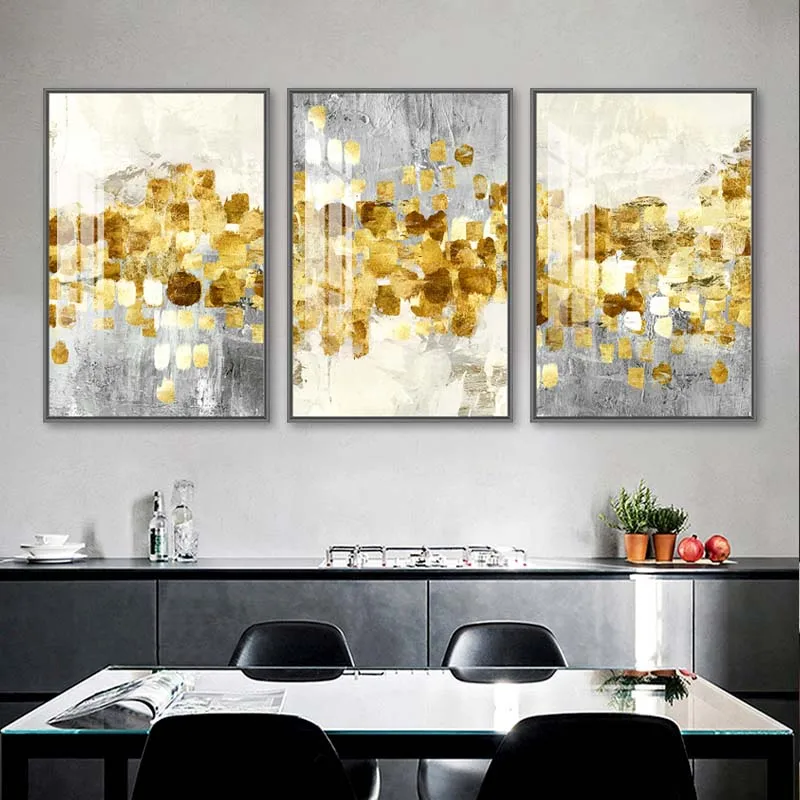 

Nordic Abstract Golden Foil Canvas Painting Modern Grey Gold Wall Art Posters and Prints Pictures For Living Room Home Decor