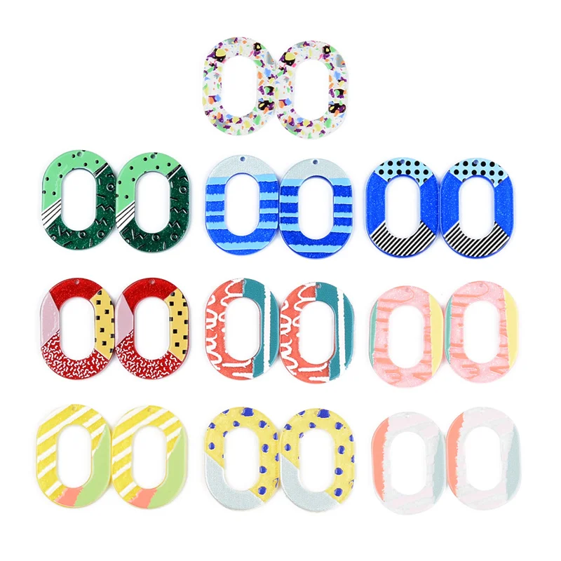 

50PCS Hollow Ellipse Colorful Spot Relief Oil Painting Accessories Hand Made Earrings Connectors DIY Pendant Components Charms