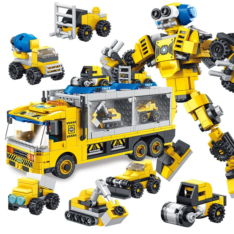 

6 In 1 City Engineering Technic Transform Robot Truck Building Blocks Model Bricks Kits Educational Toys For Children