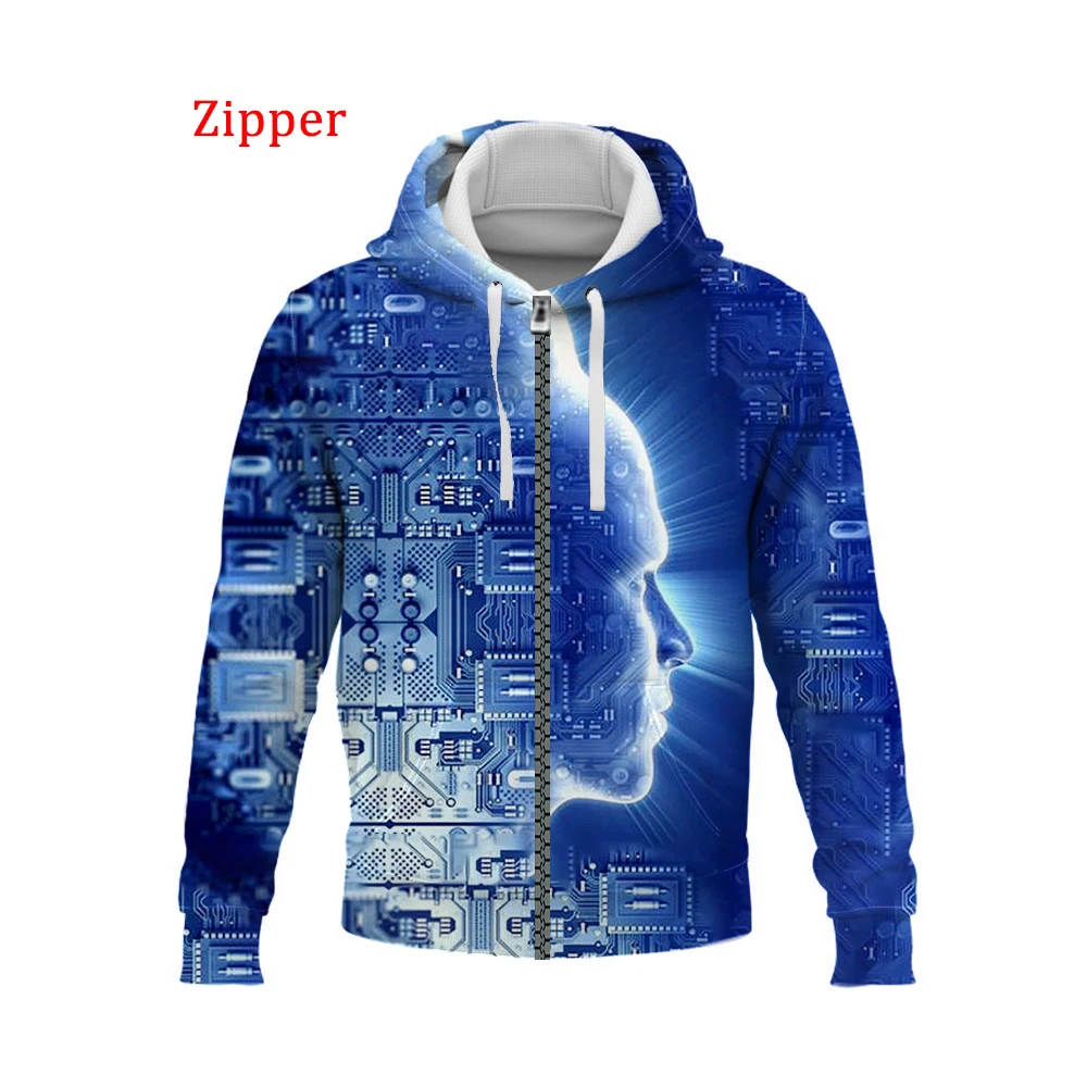 

Забавные толстовки Zipper3D с электронным принтом для мужчин и женщин, модные повседневные толстовки с капюшоном в стиле Харадзюку, пуловеры, т...