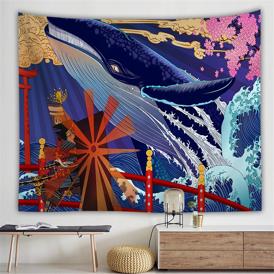 Гобелен в японском стиле укиё э настенный ковер с рисунком черепа змеи Кита