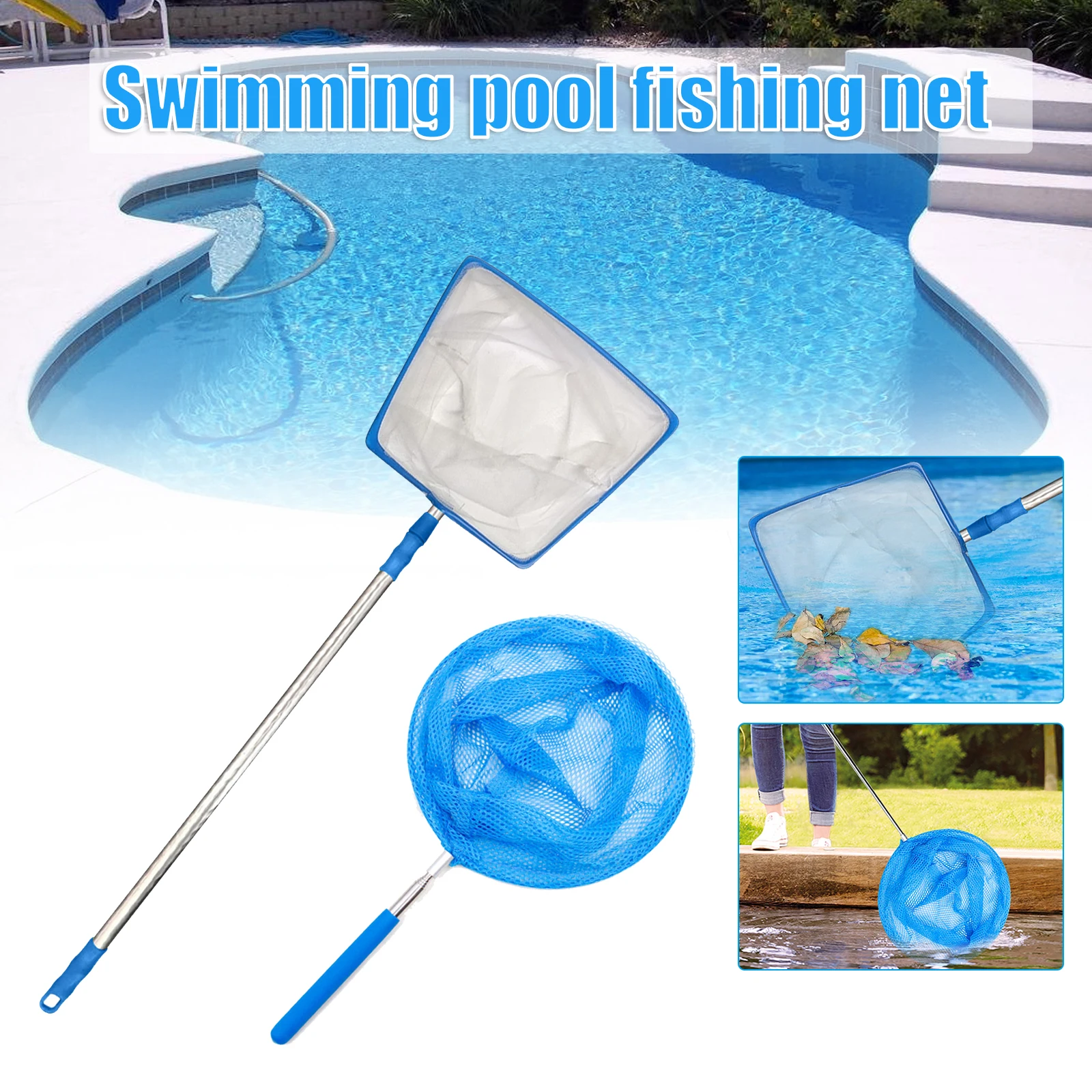 

Swimming Pool Fishing Net stainless steel telescopic pool Oil Skimmers Pond Bathtub Cleaning Tools With Rods Pool accessories