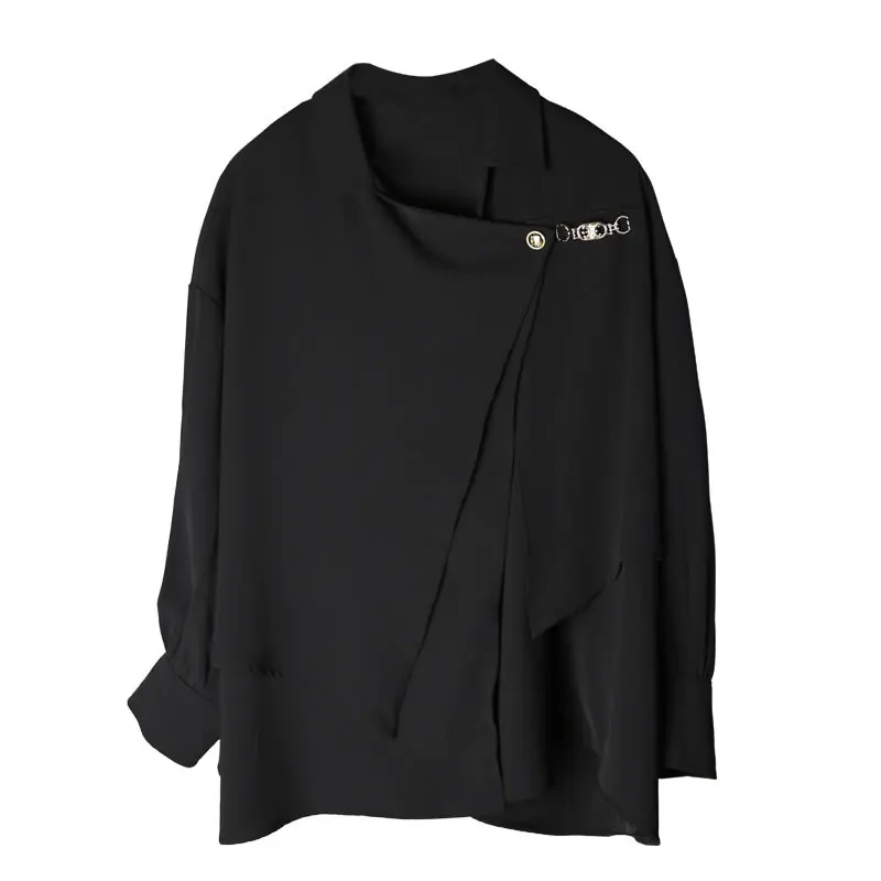 

XITAO Chains Casual Shirt Women Tide Fashion New Style Turn Down Collar Long Sleeve Asymmetrical Personality Elegant Top ZY4652