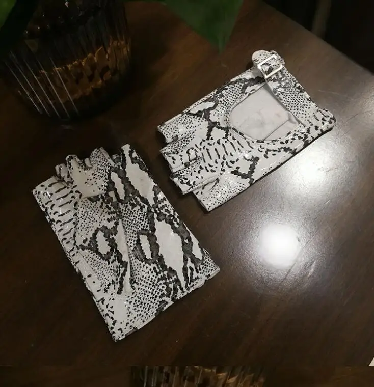 snake skin Женские из натуральной овчины кожаная открытая полупальцевая перчатка Женские Вечерние перчатки R1876 - Цвет: snake skin