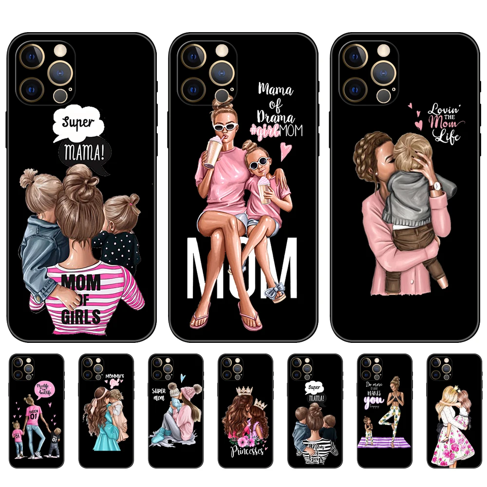 

Black tpu case for iphone 5 5s se 2020 6 6s 7 8 plus x 10 XR XS 11 12 13 mini pro MAX back cover Fashion Mam Super Mom baby