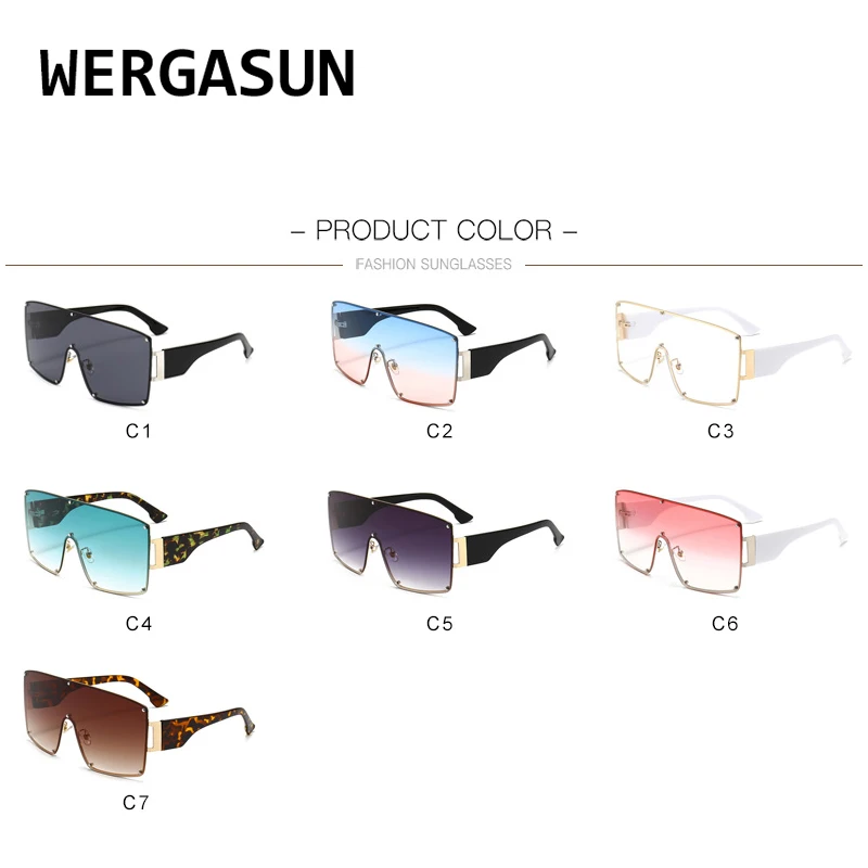 

WERGASUN New Square Sunglasses Women Fashion Oversized Metal Frame Vintage Glasses Men Shades Retro Gradient Colors Oculos UV400