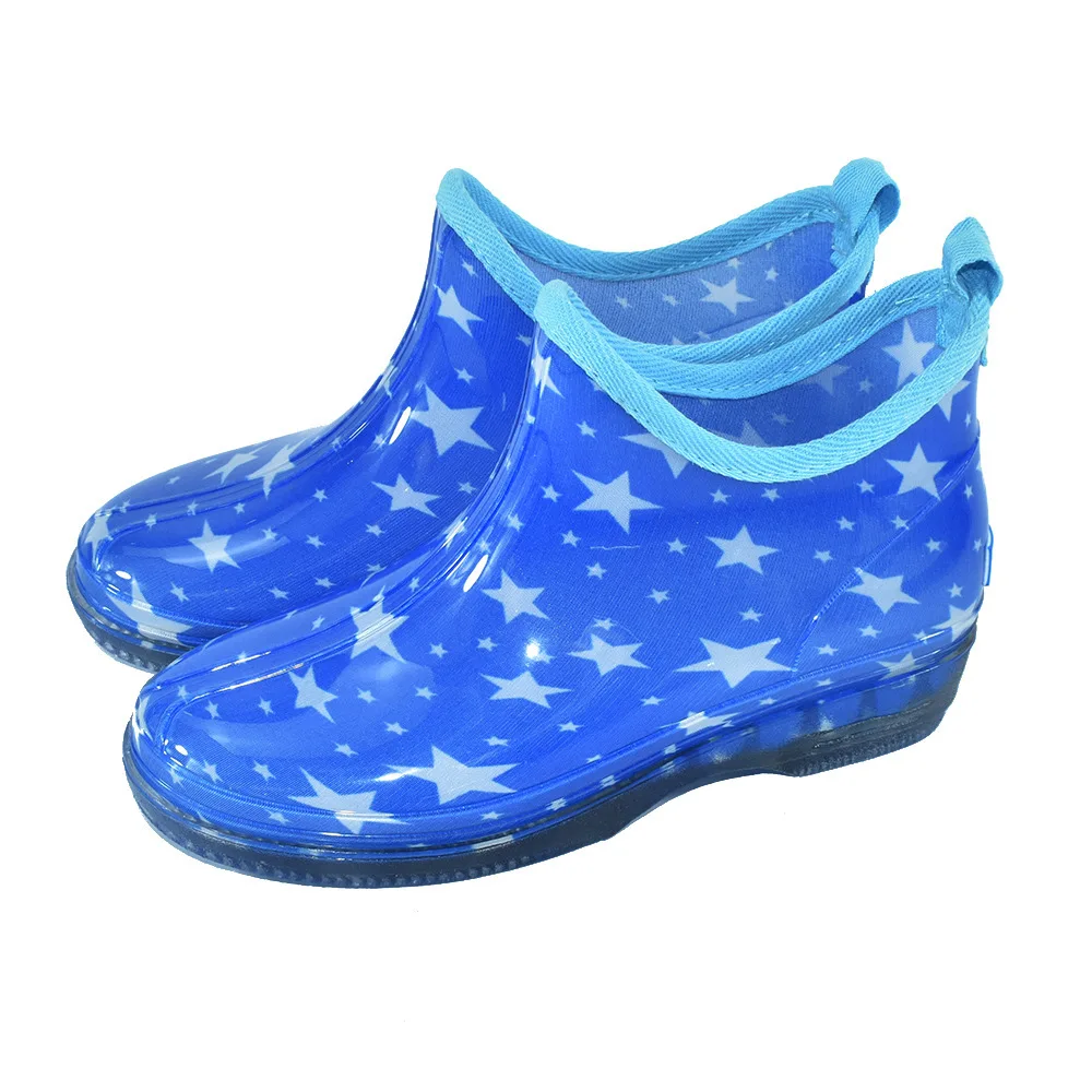 Women Slip-on Ankle Garden Rain Boots Star Flower Print Waterproof Water Boots Female Lightweight Comfort Rainboots