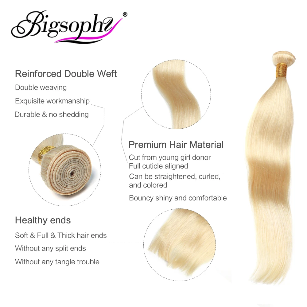 

Bigsophy Brazilian Hair Straight Bundles 613 Blonde Straight Weave Human Hair 3pcs Bundles with 13*4 Lace Frontal Closure Remy
