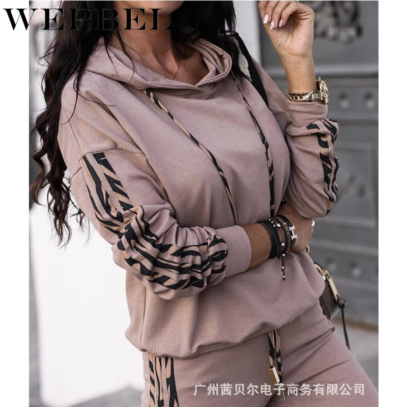 

WEPBEL Women Tracksuit Spring Autumn Ladies Stripe Patchwork Pullover Sweatshirt Top + Pants Two Piece Set Female Outfits Sport