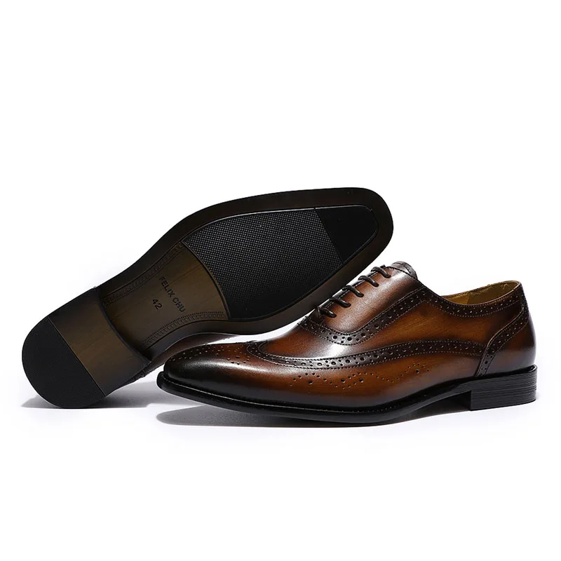 2019 Luxury Mens Brogue Oxford Genuine Leather Brown Lace Up Men Dress Shoes British Style Business Office Formal for Men|Туфли| |