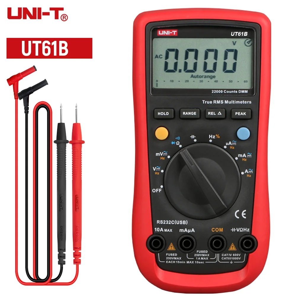 UNI-T UT61B True RMS Digital Multimeters Auto Ranging AC DC Data Hold Multimeter USB Voltage and Current Monitor