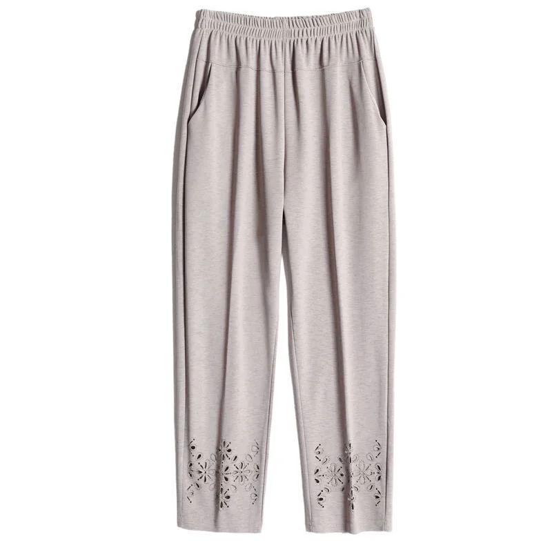 

2021 Summer Mom Pants Thin Capris Loose Middle-aged Women High Waist Casual Hollow Out Ankle-Length Pants