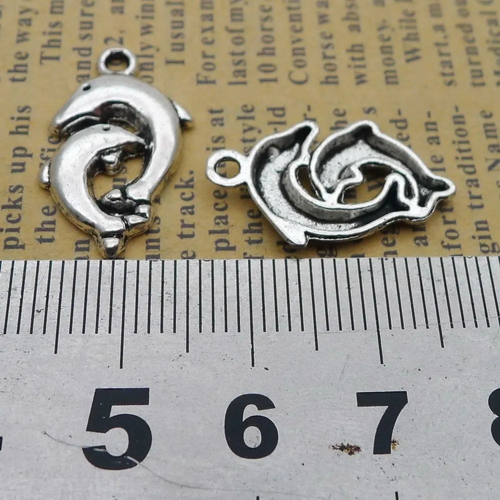 

200pcs Dolphin Charms 13mm x 22mm DIY Jewelry Making Pendant antique silver color