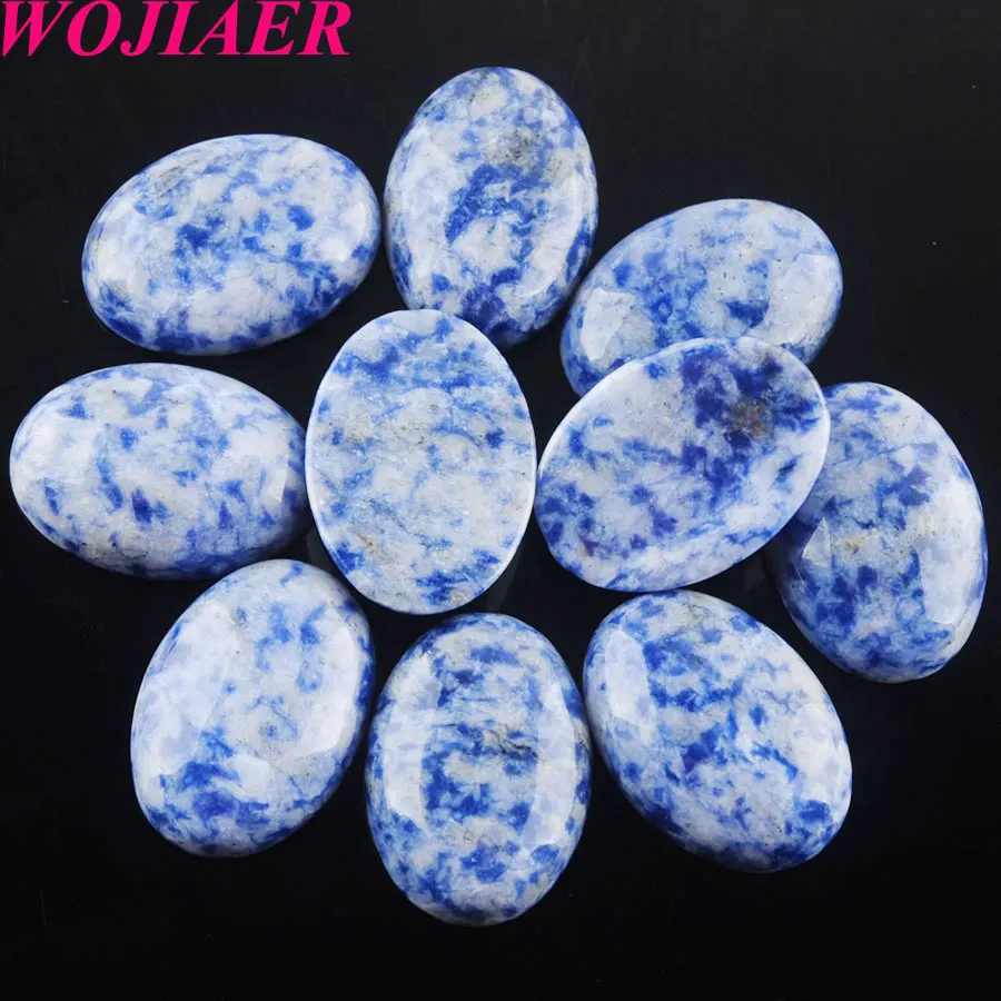 

WOJIAER Natural White dot blue Gem Stones Oval Cabochon CAB No Drill Hole 18x25x7mm Jewelry Making 10PCS PU8070