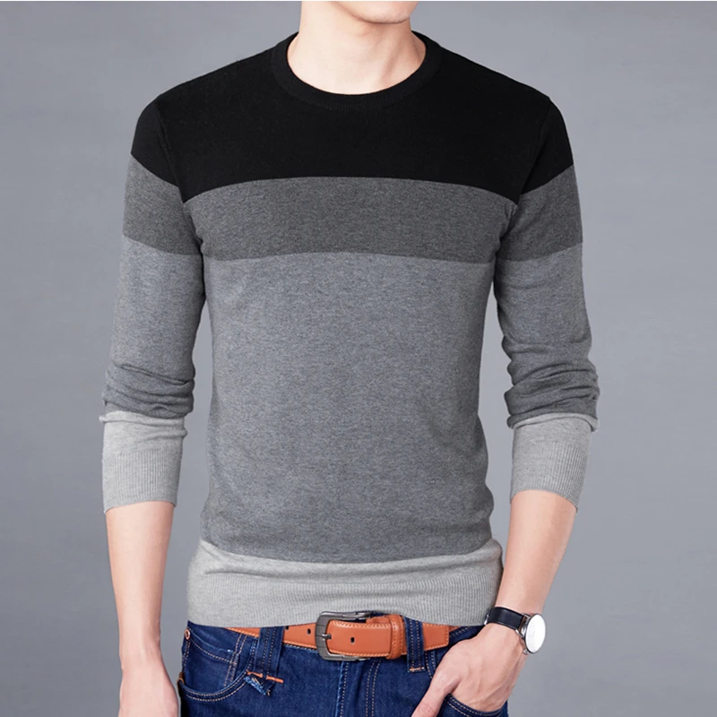 

New Sweater Men's Autumn and Winter High Quality Pure Cotton Soft Pullover Men's O-neck Patchwork Casual Fashion Men's Sweater