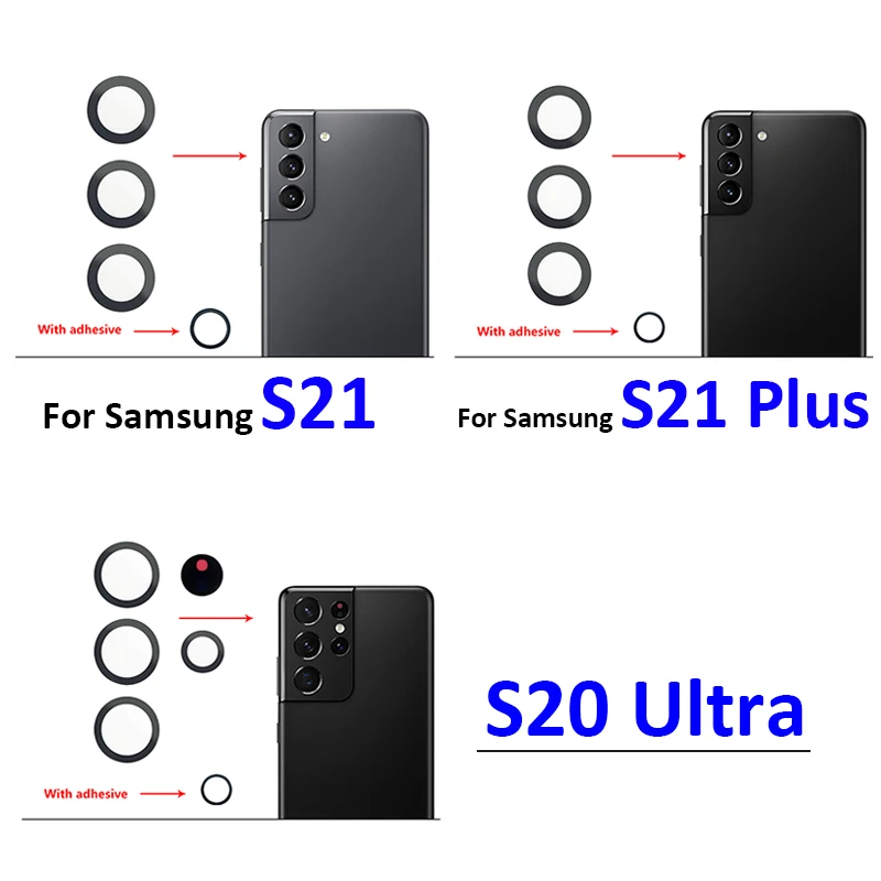 

100Pcs Rear Back Camera Glass Lens Cover For Samsung A32 A52 A72 A82 S21 Plus S21 Ultra With Ahesive Sticker Replacement Parts