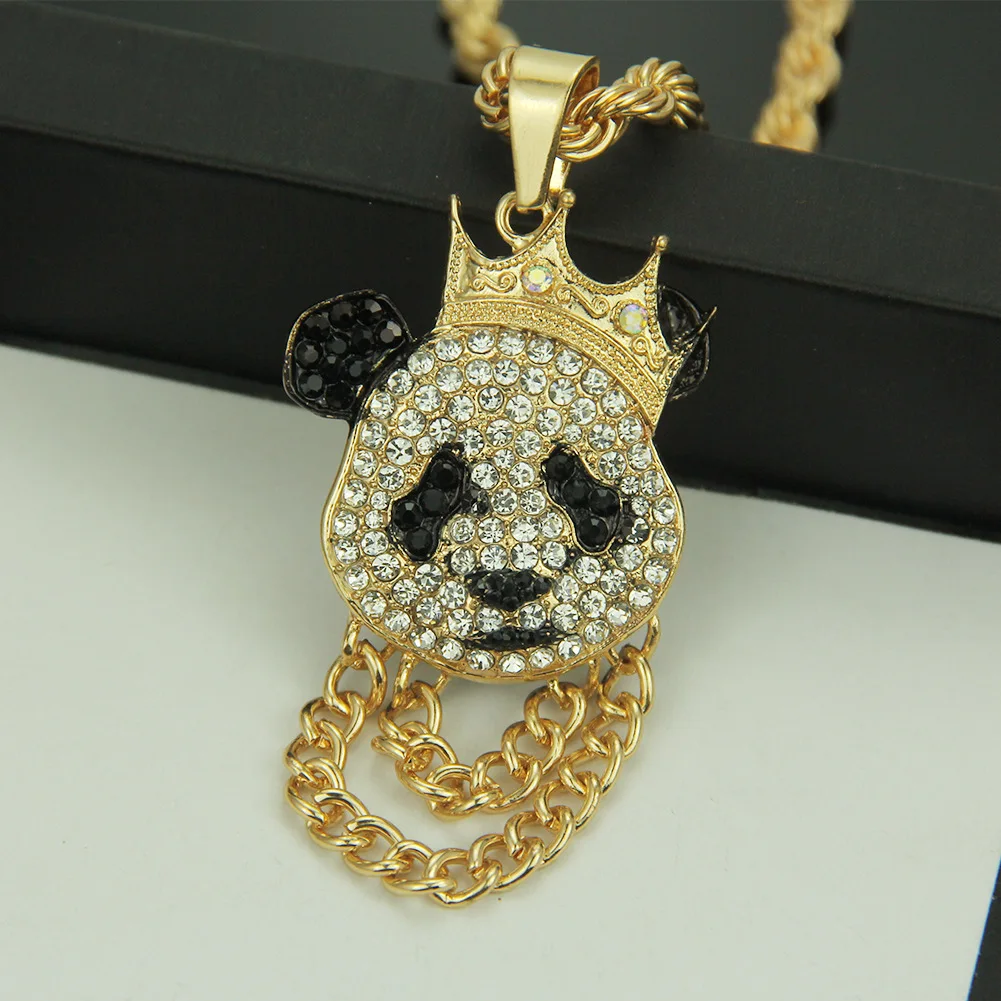

2020 Bling Iced Out Teddy Bear Pendant Pave Full Cubic Zircon Fashion Hip Hop Jewelry Panda Necklace For Women Men Gift