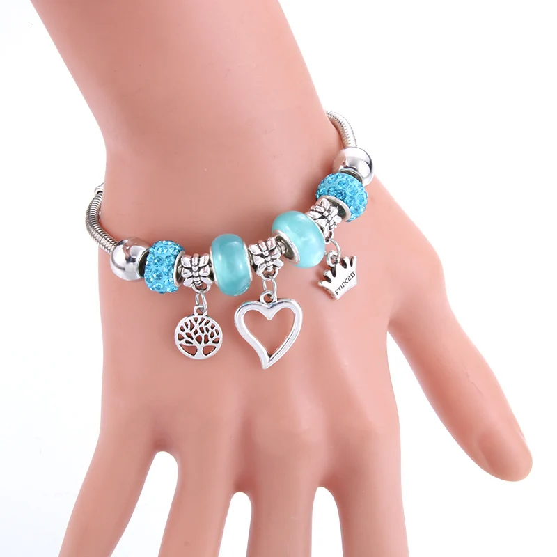 Love Tree of Life браслет в форме короны ювелирные изделия 6 цветов Серебряный браслет-цепочка змея браслет из бисера Подходит для ювелирных изделий