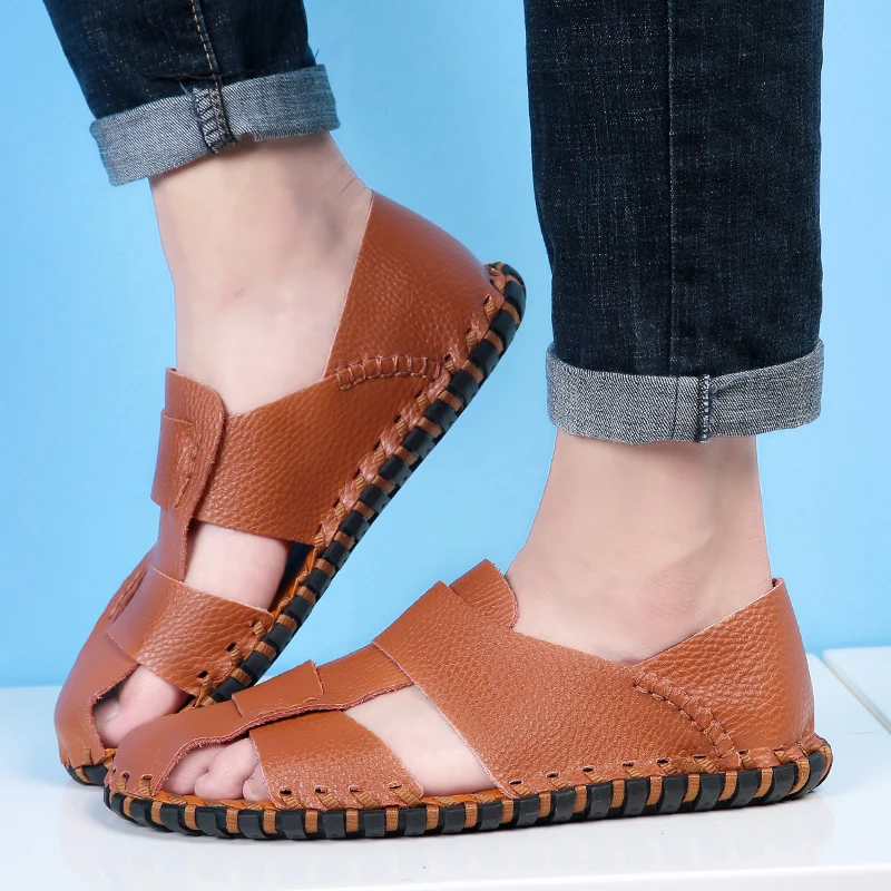 

Sandalet Erkek Sandals Men Leather For 2020 Rubber Sandal Shoes Sandalias Transpirables Sandals-men Sandales Cuir Hombre Playa