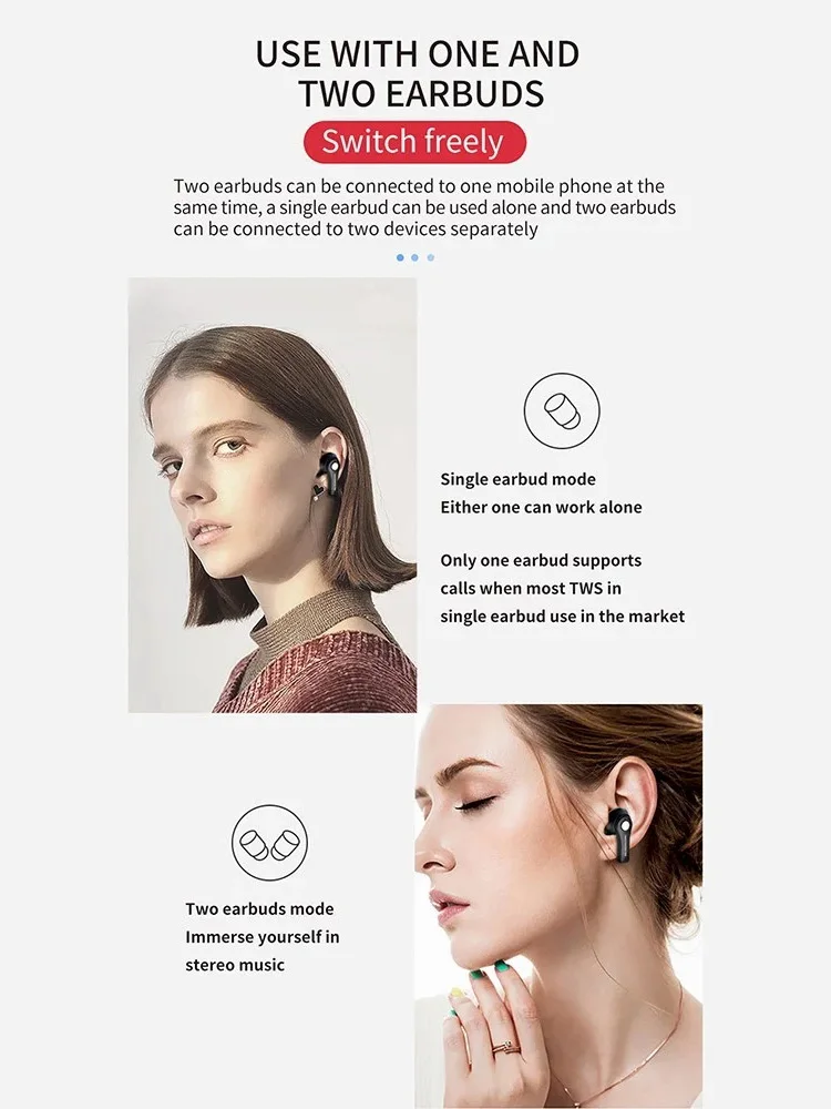 

TS-100 BT5.0 Wireless Earphones Auto Pairing Button Control Noise Reduction HiFi Sound Quality Sports Earbuds