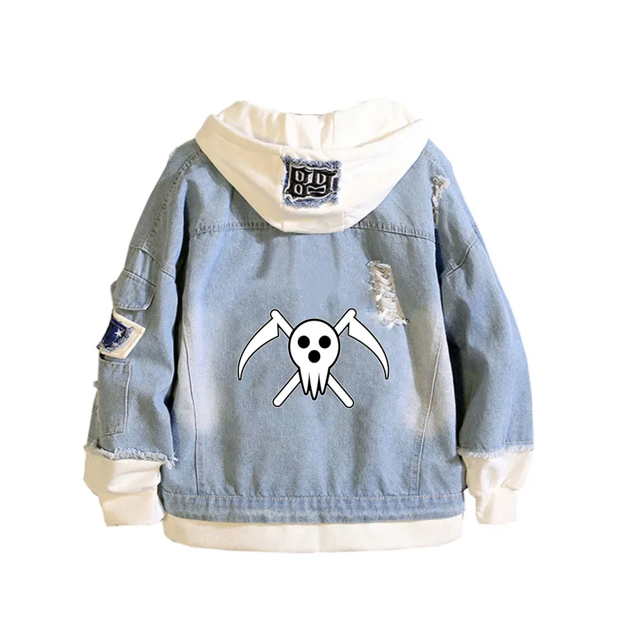 

Anime Soul Eater Coat Teens cowboy Cosplay Jacket Men Women Casual Denim Hooded Loose coat Cartoon Hooded