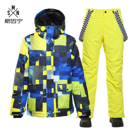 Мужской лыжный костюм SMN куртка для сноуборда и брюки очень теплая зимняя одежда