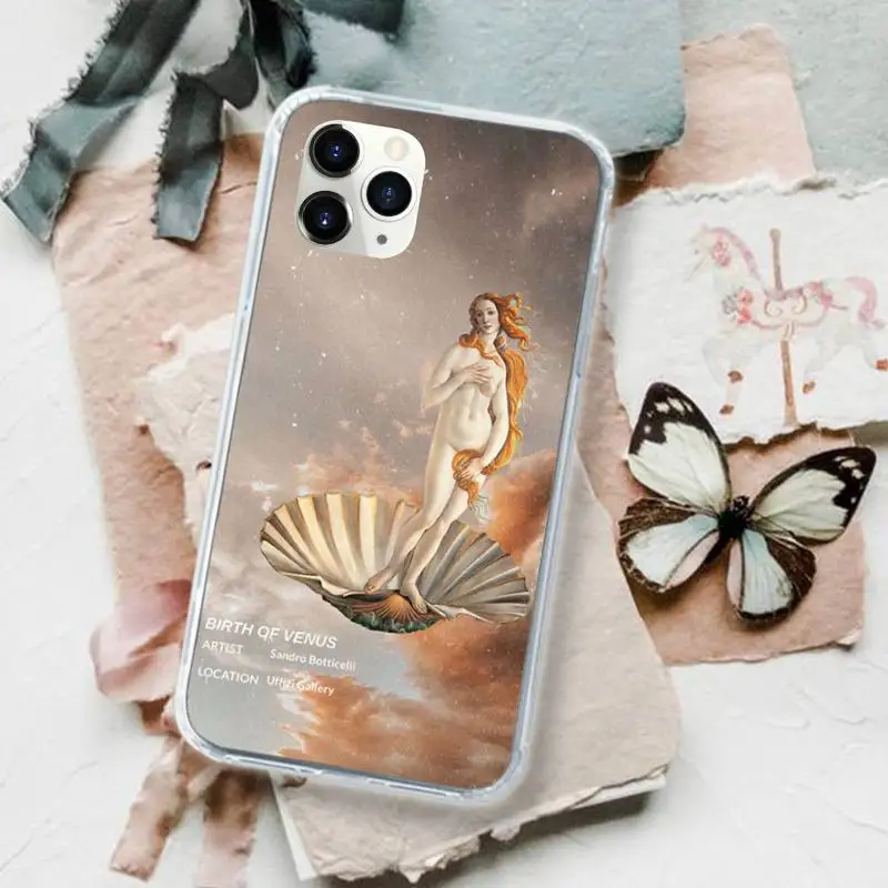 

Art Painting The Birth Of Venus Phone Case Transparent for iPhone 11 12 mini pro XS MAX 8 7 6 6S Plus X 5S SE 2020 XR