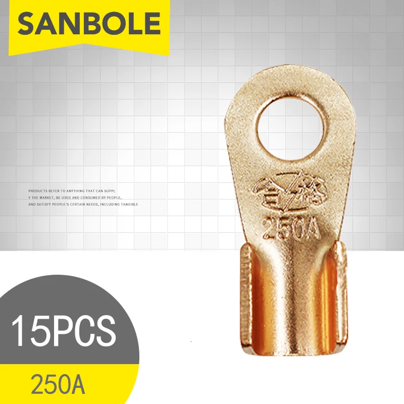 

15pcs OT-250A Ring Shape Copper Terminal Wire Connection Cable National Standard Thickness