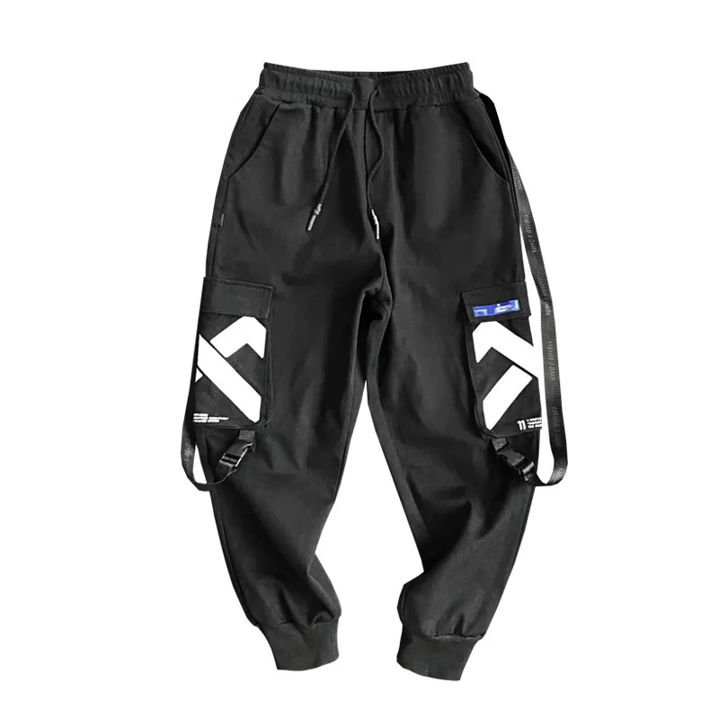 

2019 X Print Harem Joggers Harajuku Sweatpant Hip Hop Trousers Men Ribbon Joint Pocket Cargo Pants