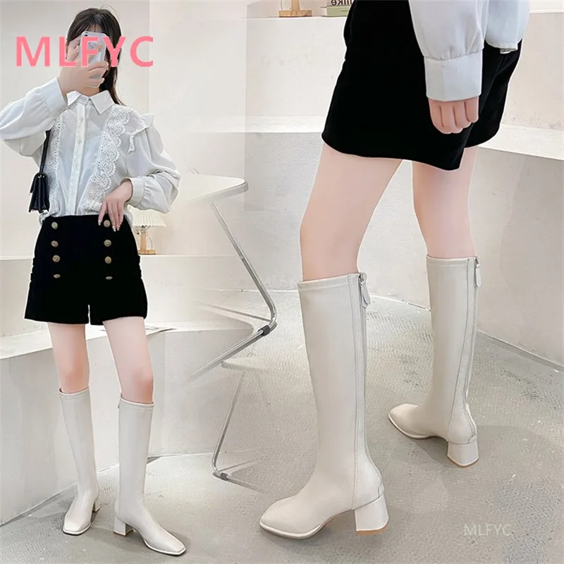 

Сапоги женские зимние кожаные на толстом каблуке, с квадратным носком