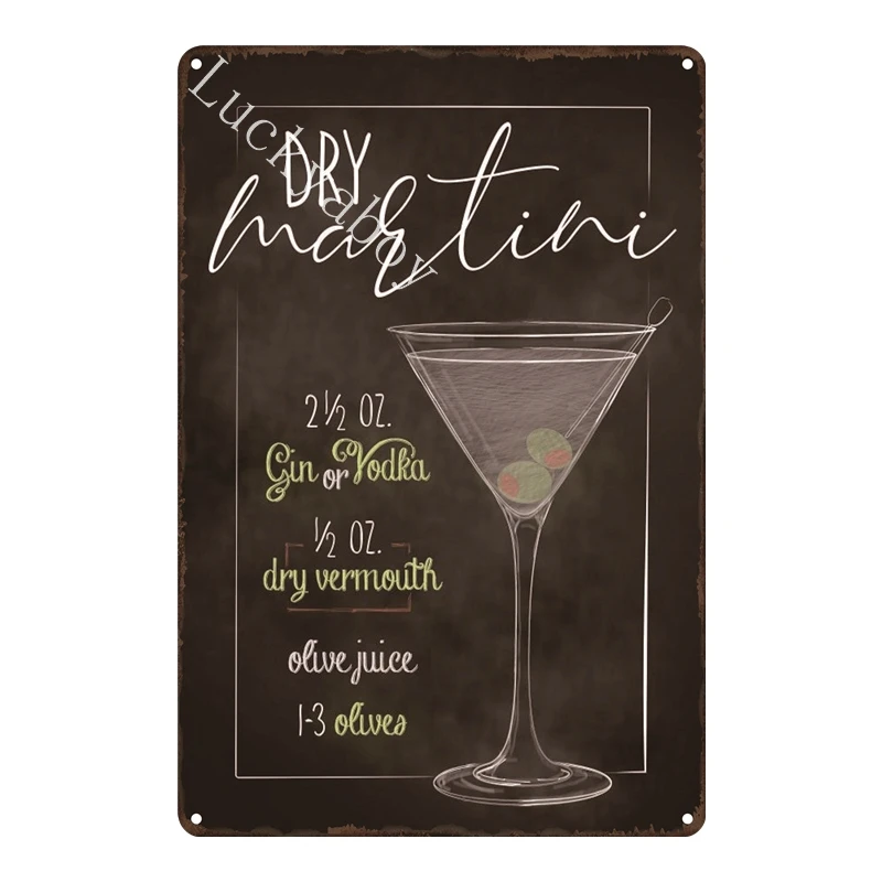 [Luckyaboy]Martini Mojito Cocktail Vintage Tin Signs Wall Plaque Custom Metal Painting Antique Gift home bar Pub Decor AL035